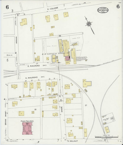 Sanborn Fire Insurance Map from Dickson, Dickson County, Tennessee (1924), Sheet #0006 - Complete Map Set gallery image, historic Sanborn map, vintage wall art, Tennessee Tennessee