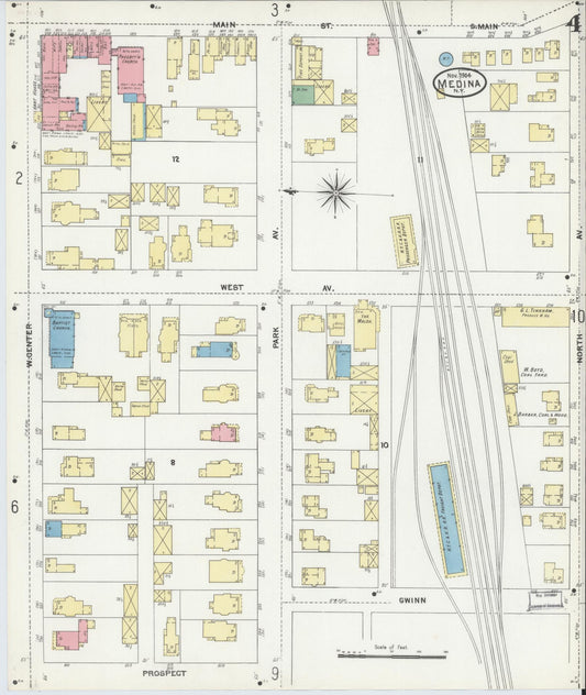 Sanborn Fire Insurance Map from Medina, Orleans County, New York (1904), Sheet #0004 - Historic Sanborn Fire Insurance Map Print, vintage old map wall art, antique decor, genealogy gift, New York New York map