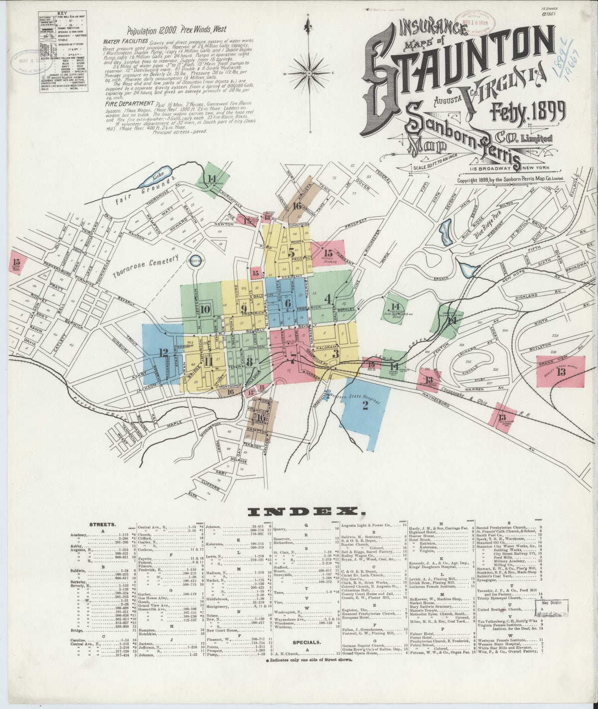 Sanborn Fire Insurance Map from Staunton, Independent Cities, Virginia (1899), Sheet #0001 - Complete Map Set gallery image, historic Sanborn map, vintage wall art, Virginia Virginia