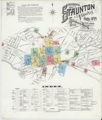 Sanborn Fire Insurance Map from Staunton, Independent Cities, Virginia (1899), Sheet #0001 - Complete Map Set gallery image, historic Sanborn map, vintage wall art, Virginia Virginia