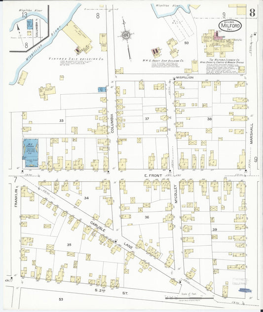 Sanborn Fire Insurance Map from Milford, Kent And Sussex Counties, Delaware (1919), Sheet #0008 - Historic Sanborn Fire Insurance Map Print, vintage old map wall art, antique decor, genealogy gift, Delaware Delaware map