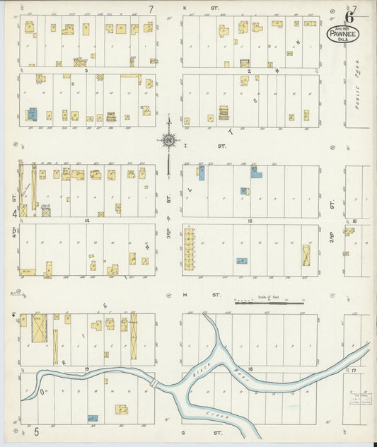 Sanborn Fire Insurance Map from Pawnee, Pawnee County, Oklahoma (1913), Sheet #0006 - Historic Sanborn Fire Insurance Map Print, vintage old map wall art, antique decor, genealogy gift, Oklahoma Oklahoma map