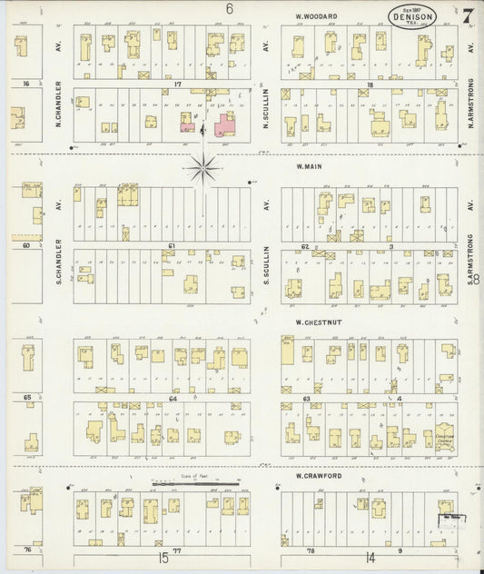 Sanborn Fire Insurance Map from Denison, Grayson County, Texas (1897), Sheet #0007 - Historic Sanborn Fire Insurance Map Print, vintage old map wall art, antique decor, genealogy gift, Texas Texas map