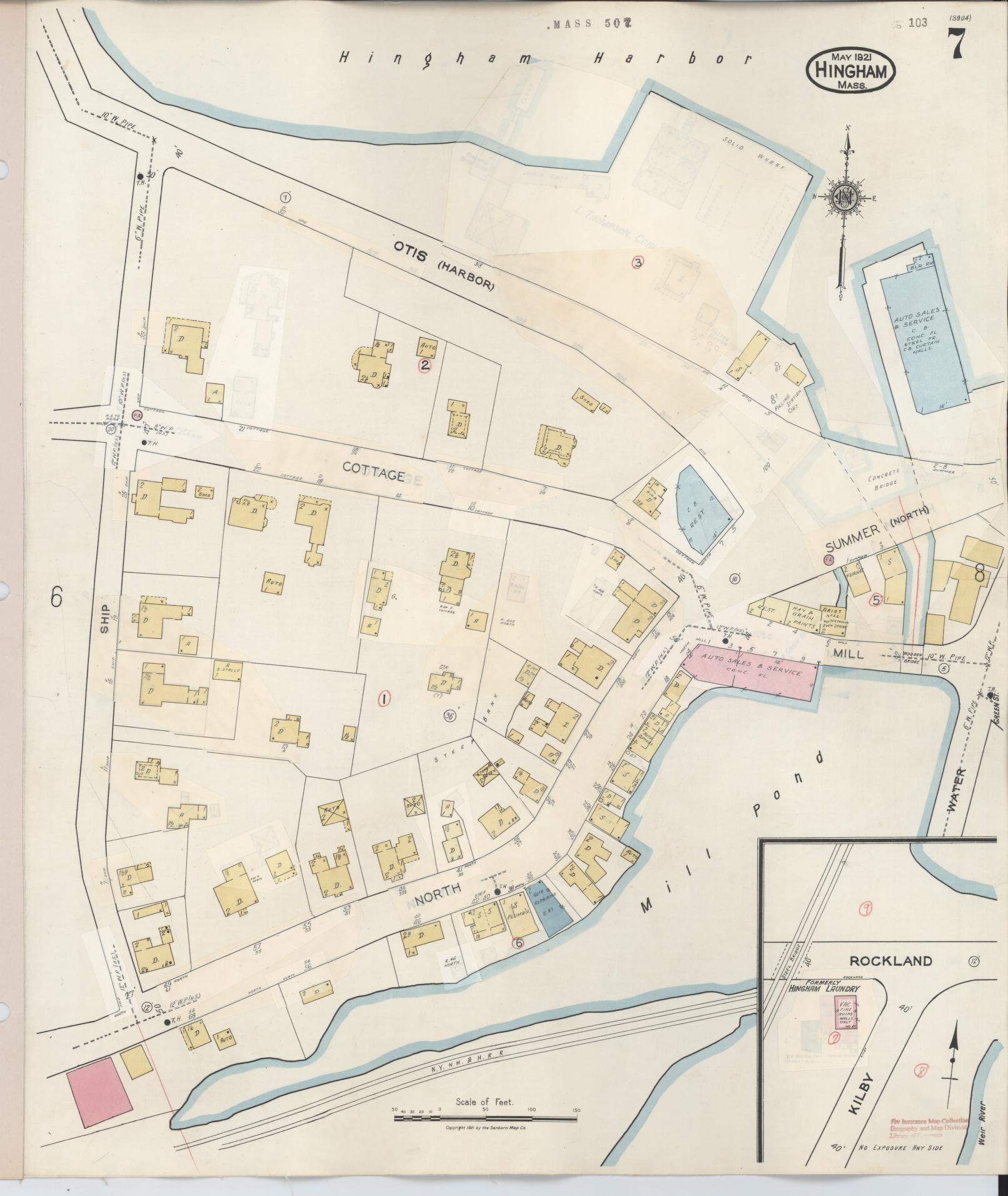 Sanborn Fire Insurance Map from Hingham, Plymouth County, Massachusetts (1948), Sheet #0007 - Historic Sanborn Fire Insurance Map Print, vintage old map wall art, antique decor, genealogy gift, Massachusetts Massachusetts map