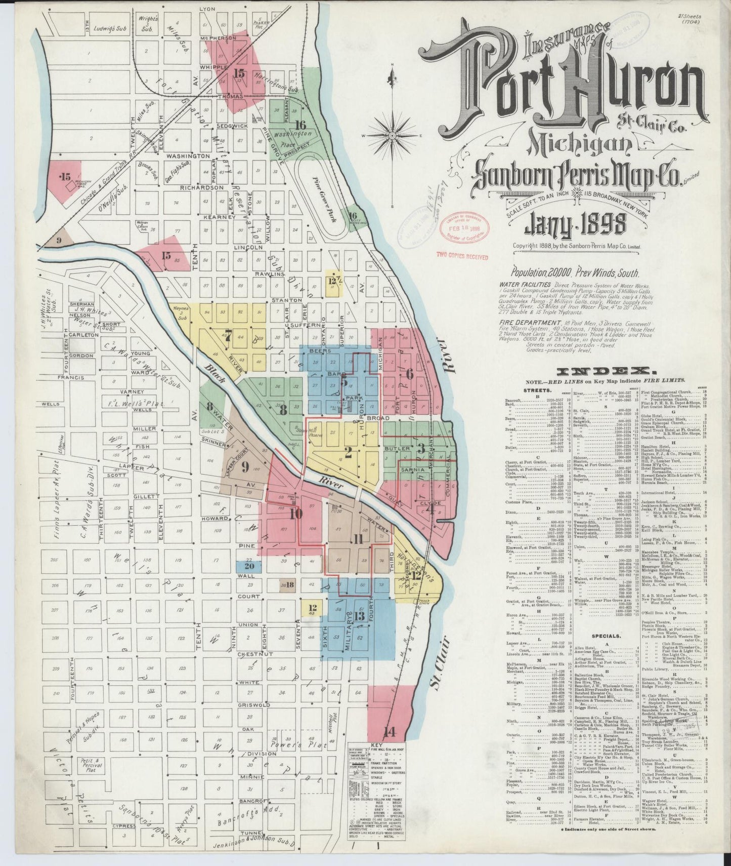 Sanborn Fire Insurance Map from Port Huron, Saint Clair County, Michigan (1898), Sheet #0001 - Complete Map Set gallery image, historic Sanborn map, vintage wall art, Michigan Michigan