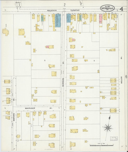 Sanborn Fire Insurance Map from Catonsville, Baltimore County, Maryland (1904), Sheet #0004 - Historic Sanborn Fire Insurance Map Print, vintage old map wall art, antique decor, genealogy gift, Maryland Maryland map