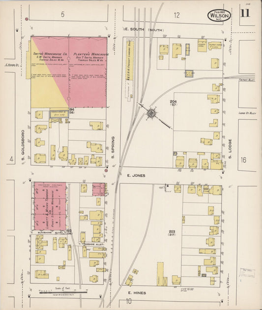 Sanborn Fire Insurance Map from Wilson, Wilson County, North Carolina (1922), Sheet #0011 - Historic Sanborn Fire Insurance Map Print, vintage old map wall art, antique decor, genealogy gift, North Carolina North Carolina map