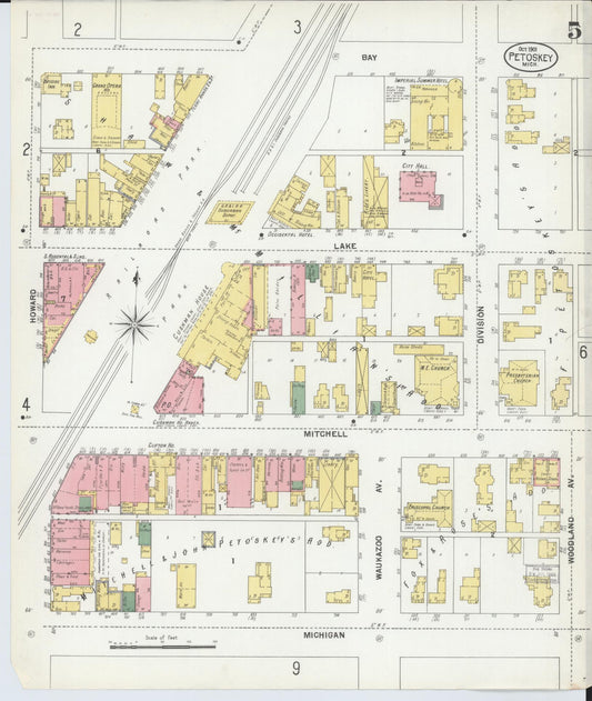 Sanborn Fire Insurance Map from Petoskey, Emmet County, Michigan (1901), Sheet #0005 - Historic Sanborn Fire Insurance Map Print, vintage old map wall art, antique decor, genealogy gift, Michigan Michigan map