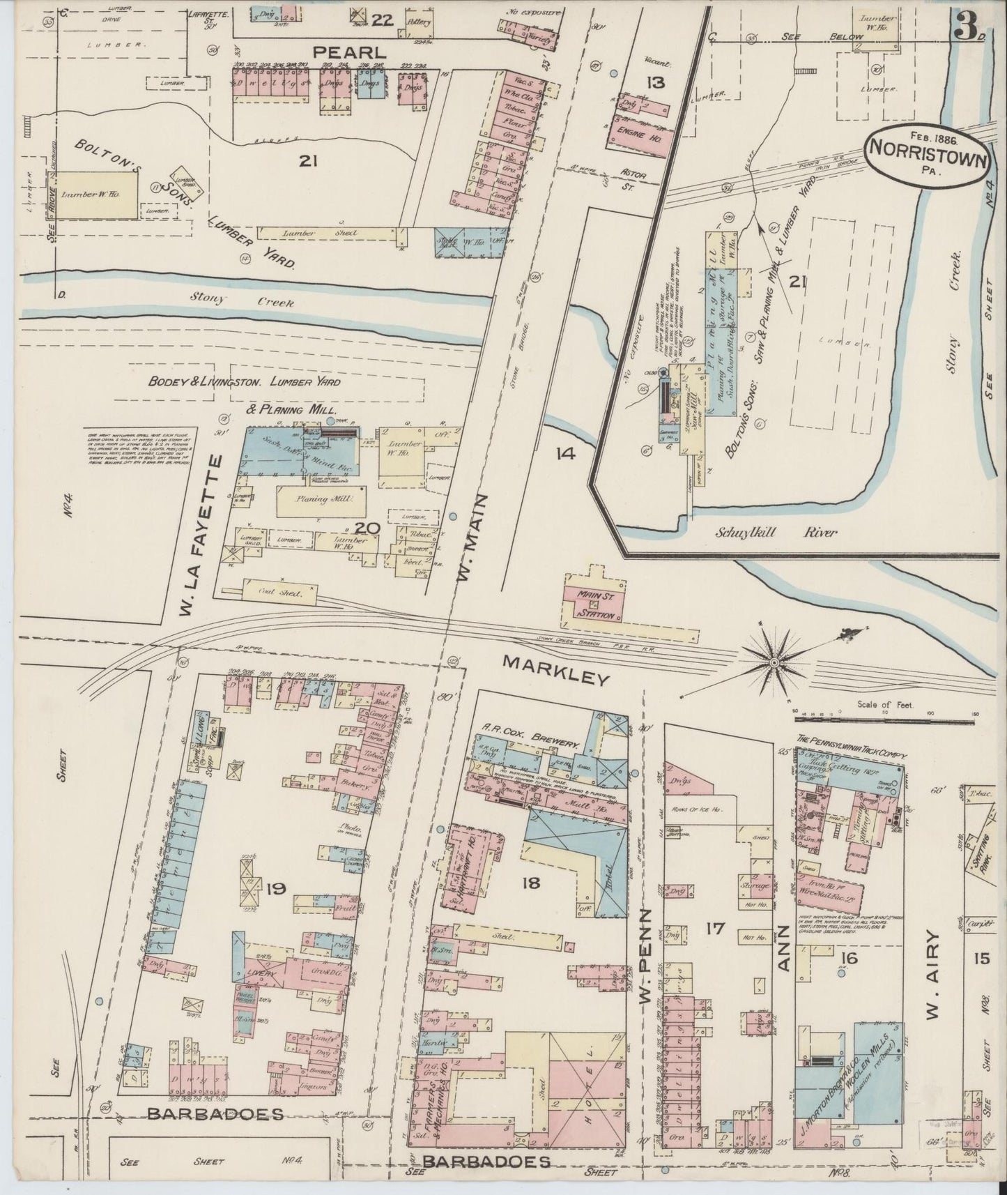 Sanborn Fire Insurance Map from Norristown, Montgomery County, Pennsylvania (1886), Sheet #0003 - Complete Map Set gallery image, historic Sanborn map, vintage wall art, Pennsylvania Pennsylvania