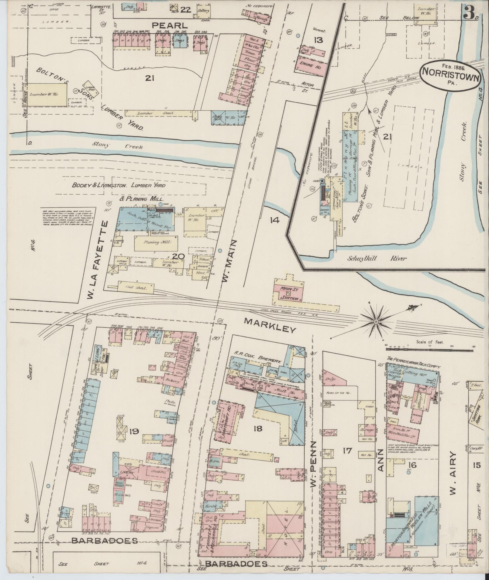 Sanborn Fire Insurance Map from Norristown, Montgomery County, Pennsylvania (1886), Sheet #0003 - Complete Map Set gallery image, historic Sanborn map, vintage wall art, Pennsylvania Pennsylvania