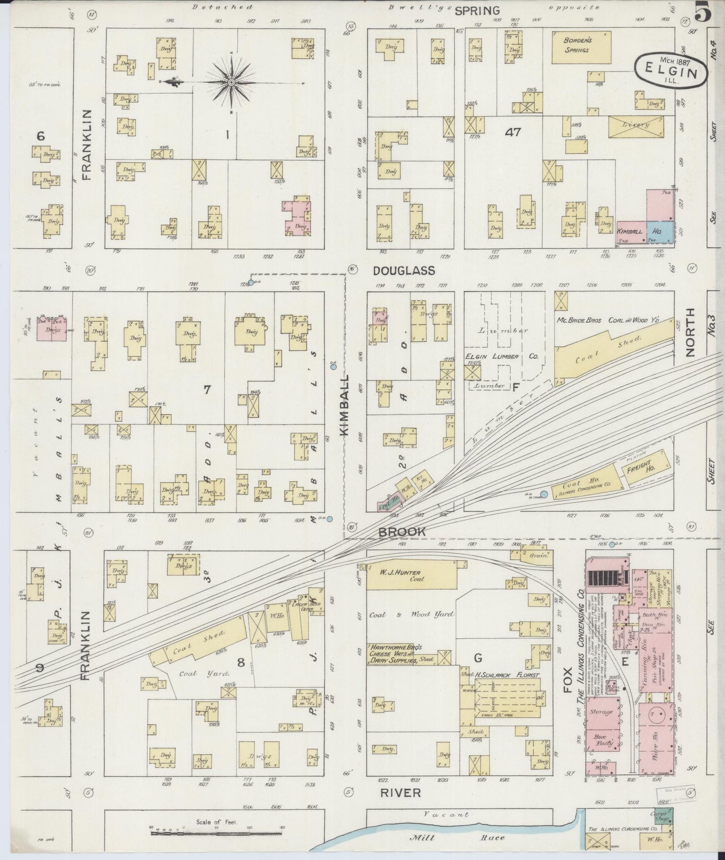 Sanborn Fire Insurance Map from Elgin, Kane County, Illinois (1887), Sheet #0005 - Complete Map Set gallery image, historic Sanborn map, vintage wall art, Illinois Illinois