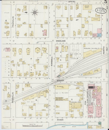 Sanborn Fire Insurance Map from Elgin, Kane County, Illinois (1887), Sheet #0005 - Complete Map Set gallery image, historic Sanborn map, vintage wall art, Illinois Illinois