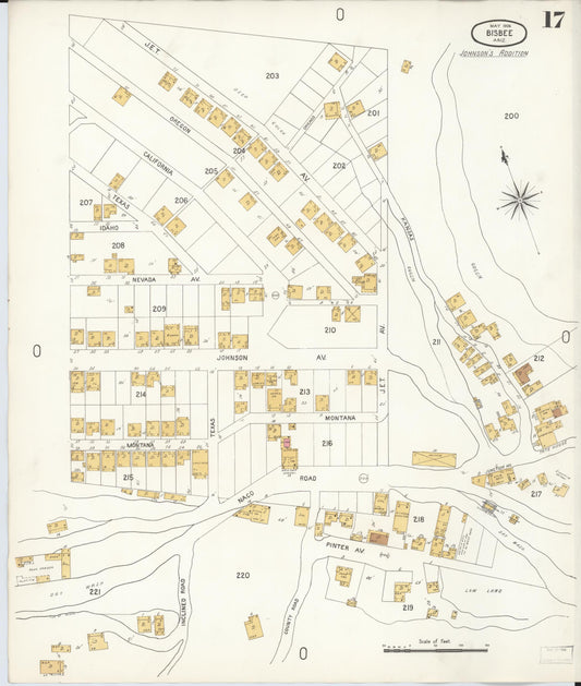 Sanborn Fire Insurance Map from Bisbee, Cochise County, Arizona (1906), Sheet #0017 - Historic Sanborn Fire Insurance Map Print, vintage old map wall art, antique decor, genealogy gift, Arizona Arizona map