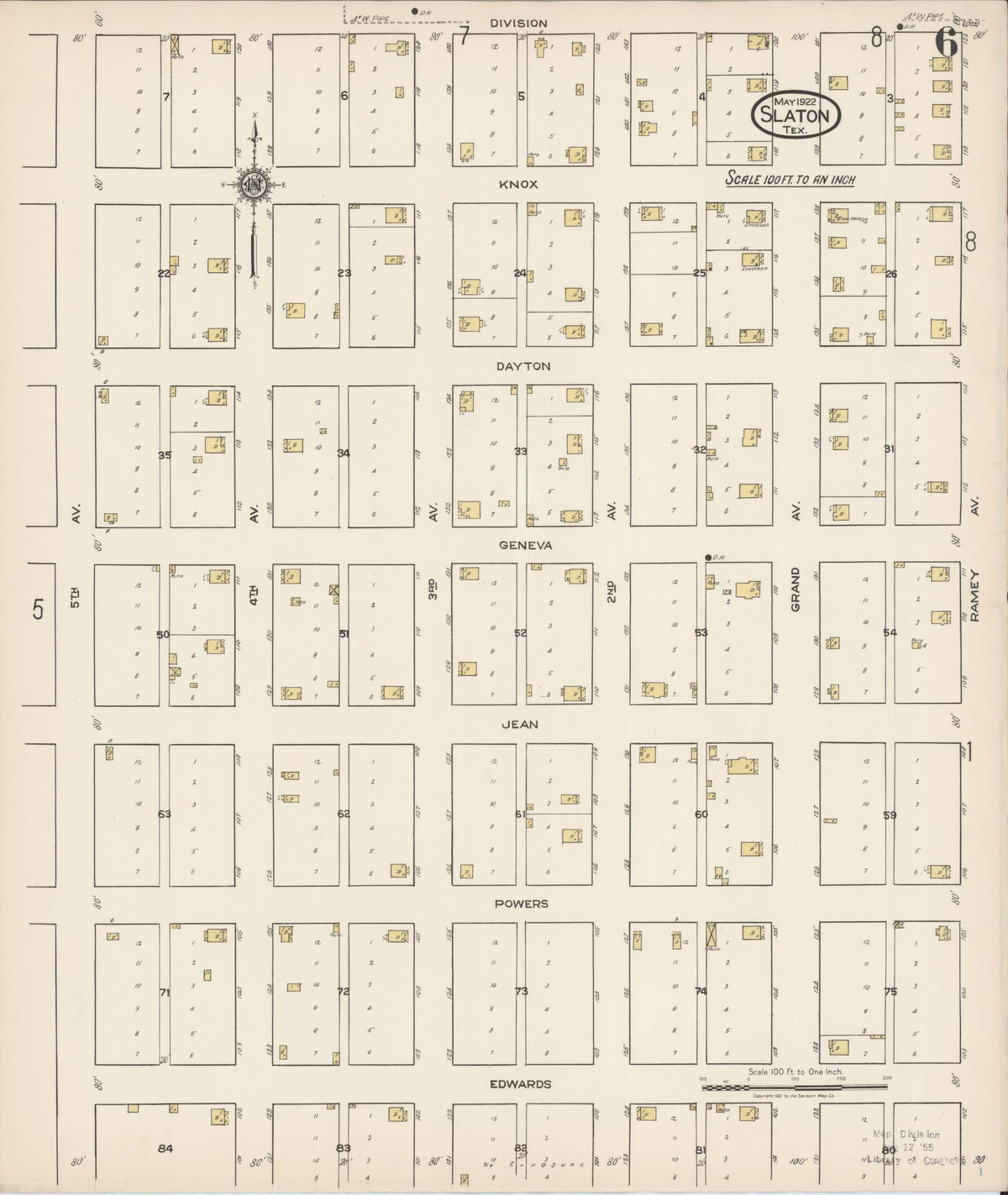 Sanborn Fire Insurance Map from Slaton, Lubbock County, Texas (1922), Sheet #0006 - Complete Map Set gallery image, historic Sanborn map, vintage wall art, Texas Texas