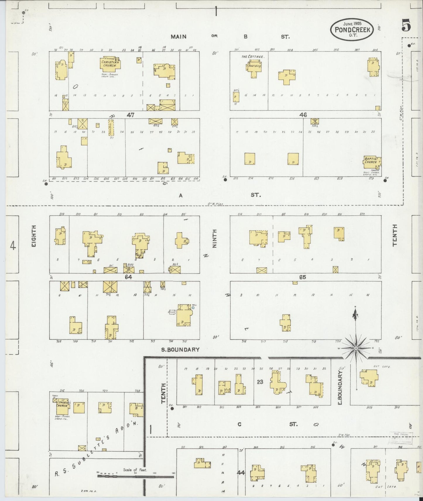 Sanborn Fire Insurance Map from Pond Creek, Grant County, Oklahoma (1905), Sheet #0005 - Historic Sanborn Fire Insurance Map Print, vintage old map wall art, antique decor, genealogy gift, Oklahoma Oklahoma map