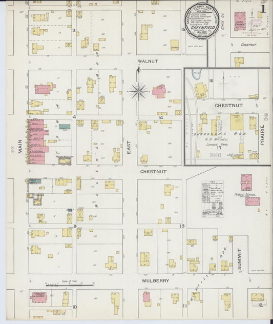 Sanborn Fire Insurance Map from Greenfield, Greene County, Illinois (1893), Sheet #0001 - Historic Sanborn Fire Insurance Map Print, vintage old map wall art, antique decor, genealogy gift, Illinois Illinois map