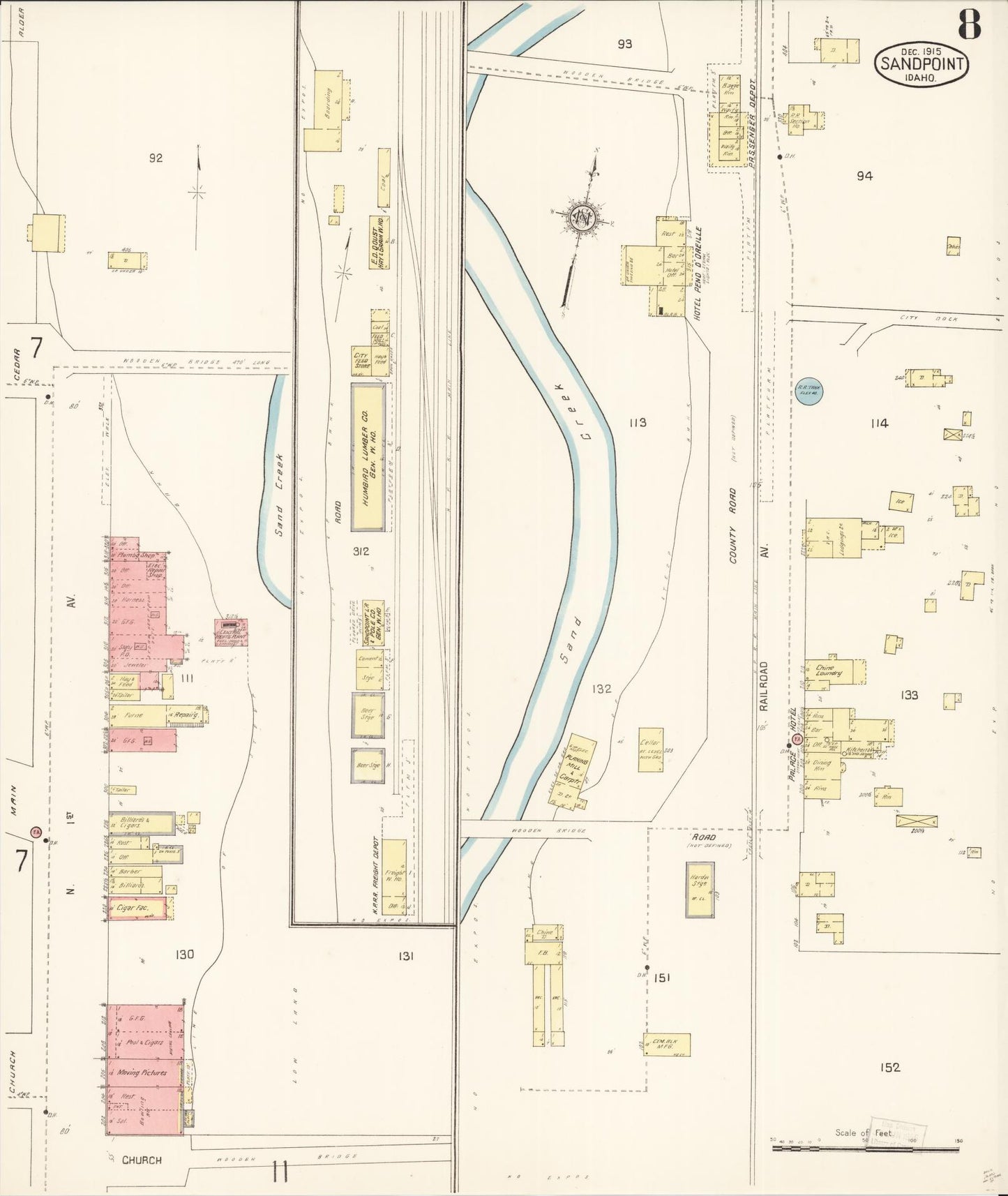 Sanborn Fire Insurance Map from Sandpoint, Bonner County, Idaho (1915), Sheet #0008 - Historic Sanborn Fire Insurance Map Print, vintage old map wall art, antique decor, genealogy gift, Idaho Idaho map