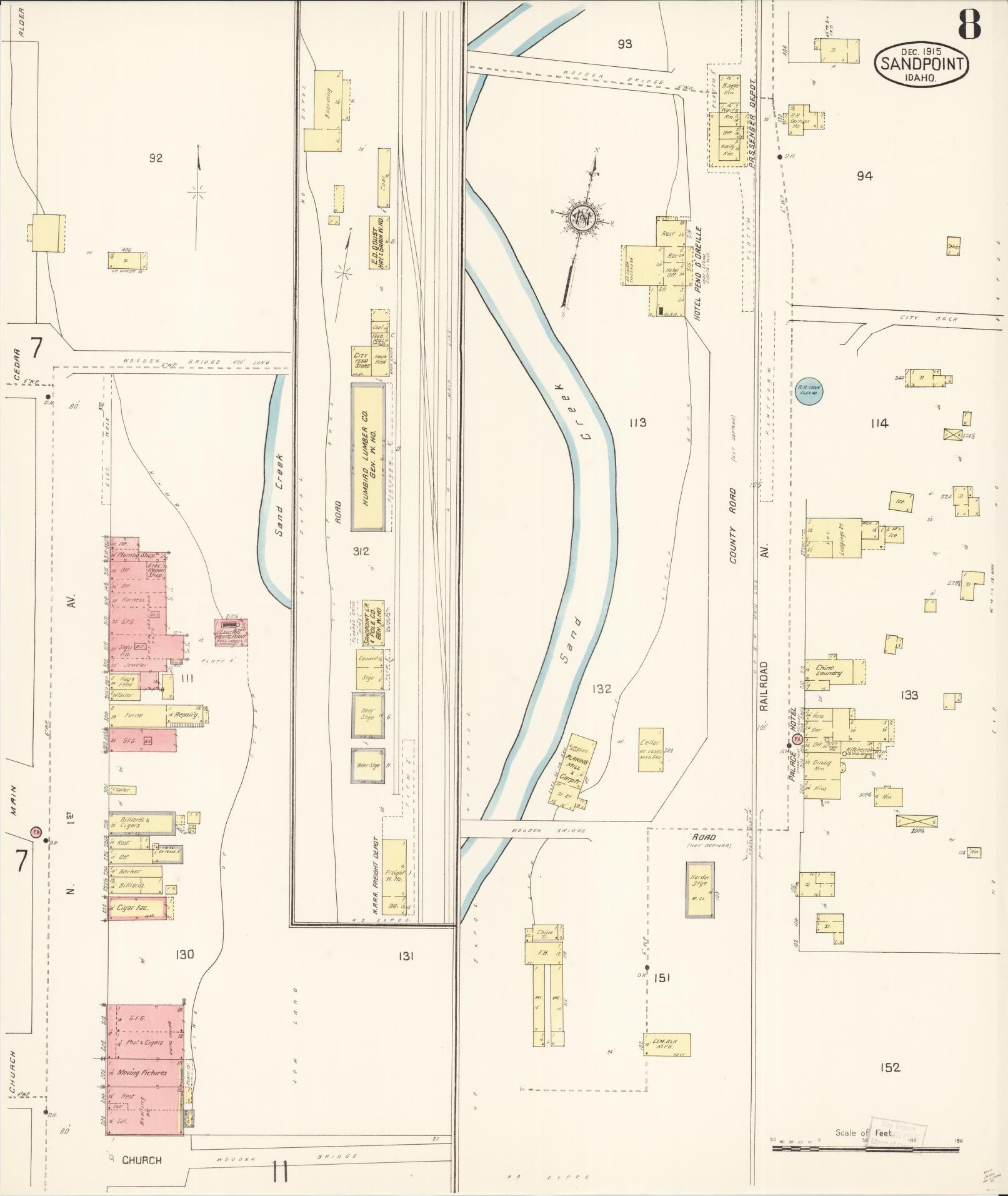 Sanborn Fire Insurance Map from Sandpoint, Bonner County, Idaho (1915), Sheet #0008 - Historic Sanborn Fire Insurance Map Print, vintage old map wall art, antique decor, genealogy gift, Idaho Idaho map