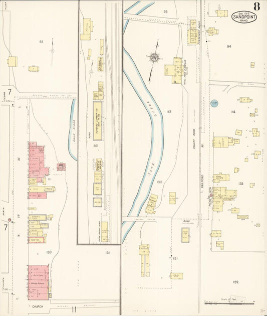 Sanborn Fire Insurance Map from Sandpoint, Bonner County, Idaho (1915), Sheet #0008 - Historic Sanborn Fire Insurance Map Print, vintage old map wall art, antique decor, genealogy gift, Idaho Idaho map