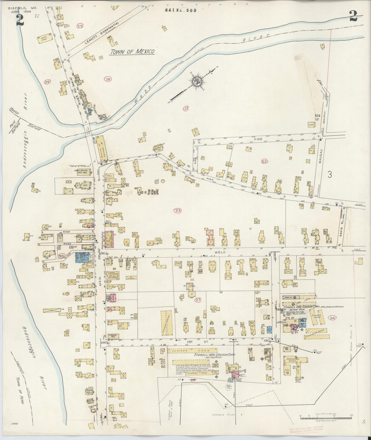 Sanborn Fire Insurance Map from Dixfield, Oxford County, Maine (1942), Sheet #0002 - Complete Map Set gallery image, historic Sanborn map, vintage wall art, Maine Maine