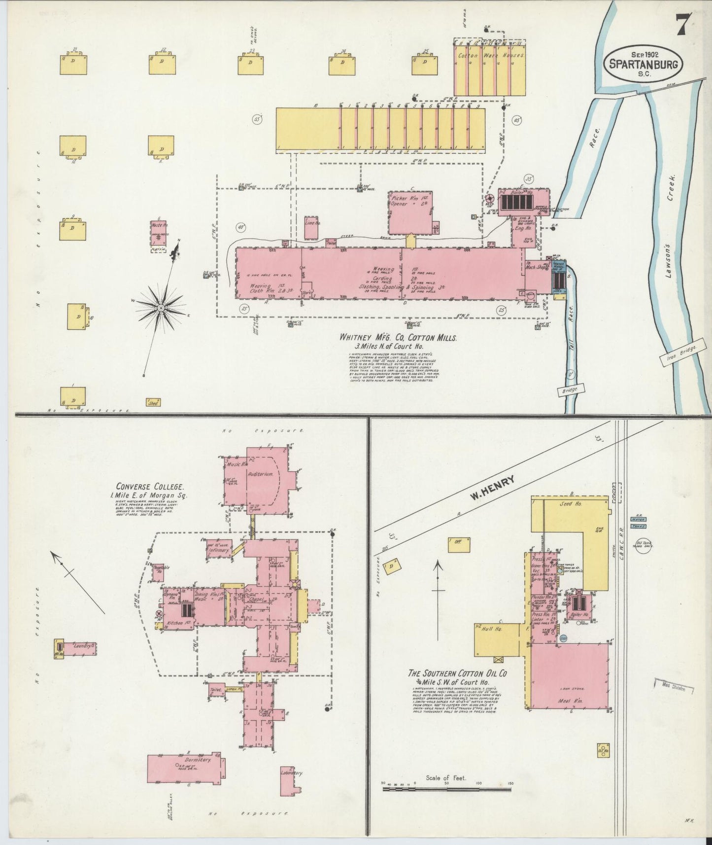 Sanborn Fire Insurance Map from Spartanburg, Spartanburg County, South Carolina (1902), Sheet #0007 - Complete Map Set gallery image, historic Sanborn map, vintage wall art, South Carolina South Carolina