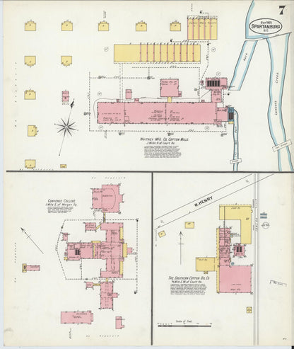 Sanborn Fire Insurance Map from Spartanburg, Spartanburg County, South Carolina (1902), Sheet #0007 - Complete Map Set gallery image, historic Sanborn map, vintage wall art, South Carolina South Carolina