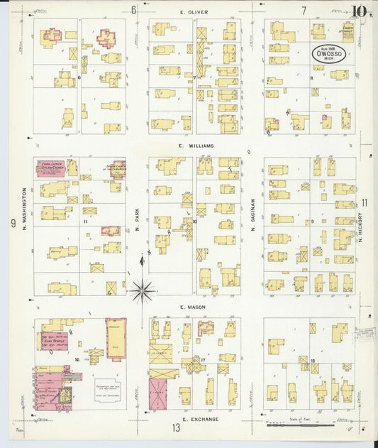 Sanborn Fire Insurance Map from Owosso, Shiawassee County, Michigan (1908), Sheet #0010 - Historic Sanborn Fire Insurance Map Print, vintage old map wall art, antique decor, genealogy gift, Michigan Michigan map