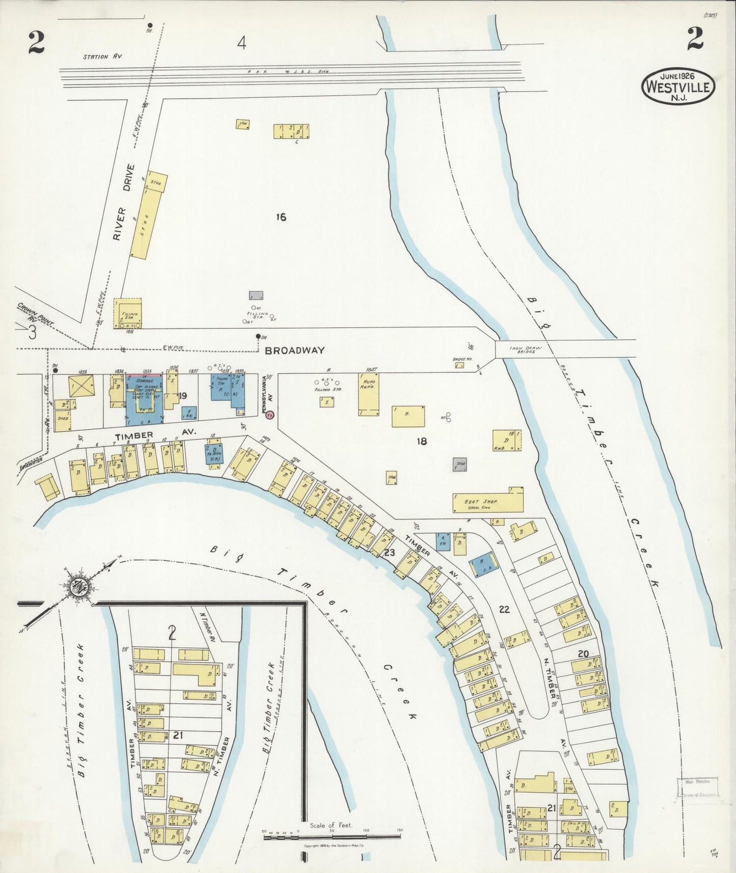 Sanborn Fire Insurance Map from Westville, Gloucester County, New Jersey (1926), Sheet #0002 - Complete Map Set gallery image, historic Sanborn map, vintage wall art, New Jersey New Jersey