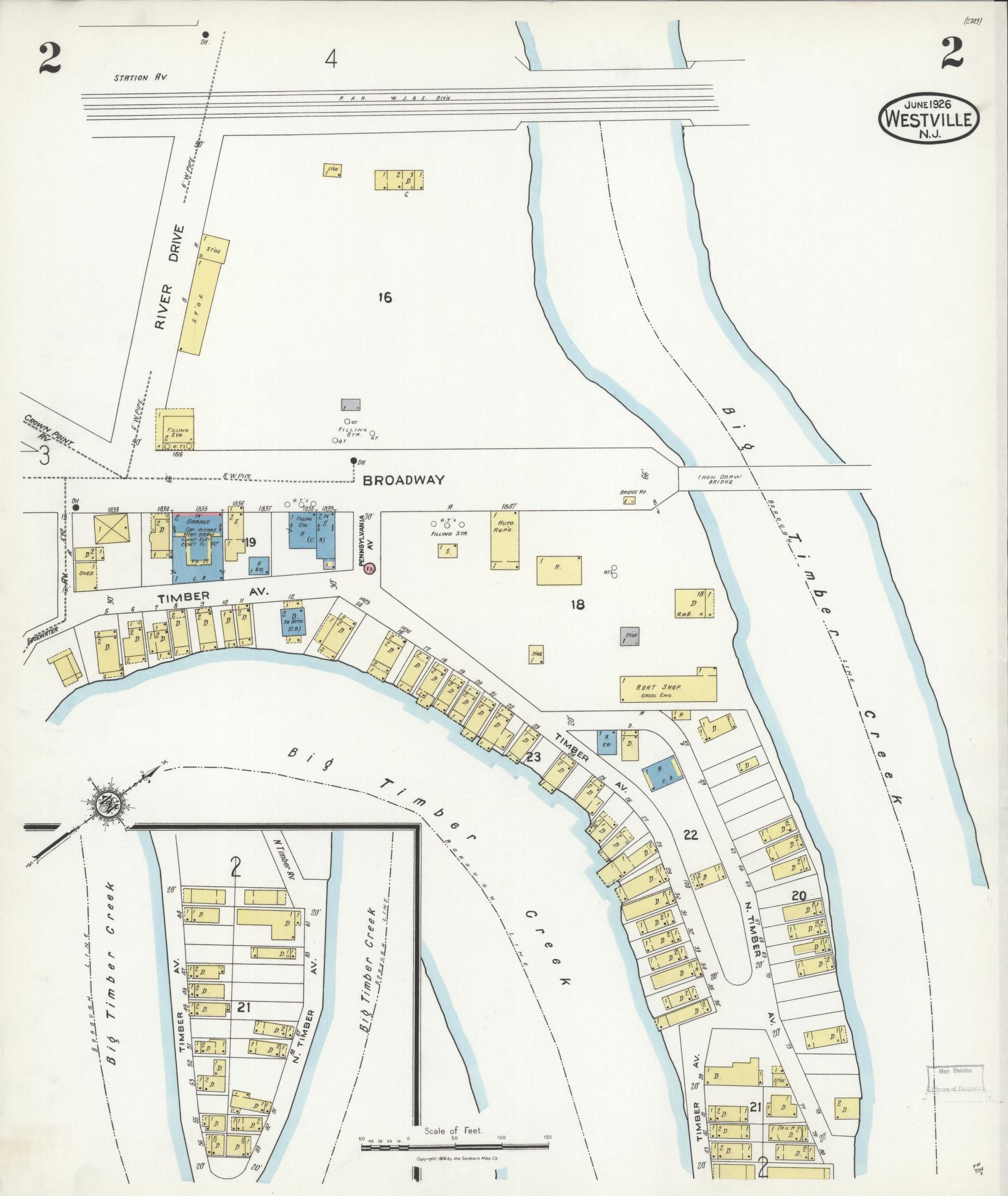 Sanborn Fire Insurance Map from Westville, Gloucester County, New Jersey (1926), Sheet #0002 - Complete Map Set gallery image, historic Sanborn map, vintage wall art, New Jersey New Jersey