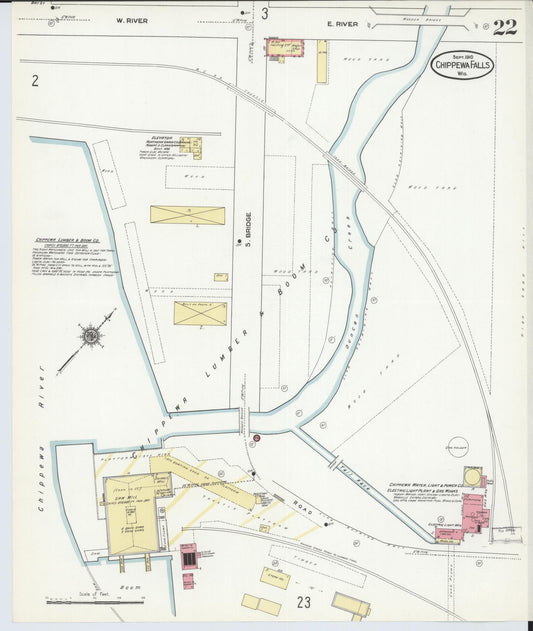 Sanborn Fire Insurance Map from Chippewa Falls, Chippewa County, Wisconsin (1910), Sheet #0022 - Historic Sanborn Fire Insurance Map Print, vintage old map wall art, antique decor, genealogy gift, Wisconsin Wisconsin map