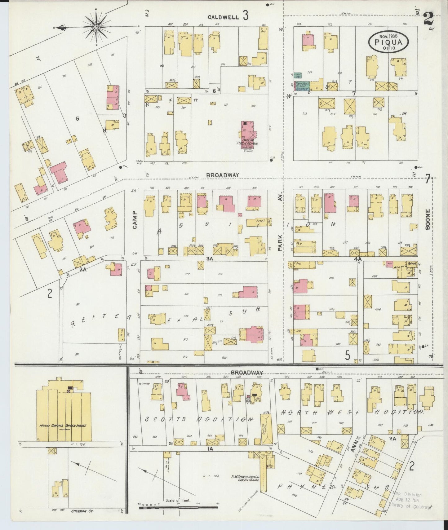Sanborn Fire Insurance Map from Piqua, Miami County, Ohio (1905), Sheet #0002 - Complete Map Set gallery image, historic Sanborn map, vintage wall art, Ohio Ohio