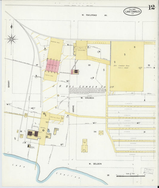 Sanborn Fire Insurance Map from Lake Charles, Calcasieu Parish, Louisiana (1909), Sheet #0012 - Historic Sanborn Fire Insurance Map Print, vintage old map wall art, antique decor, genealogy gift, Louisiana Louisiana map