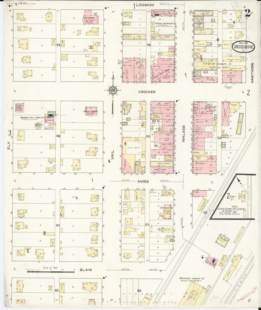 Sanborn Fire Insurance Map from Woodbine, Harrison County, Iowa (1913), Sheet #0002 - Historic Sanborn Fire Insurance Map Print, vintage old map wall art