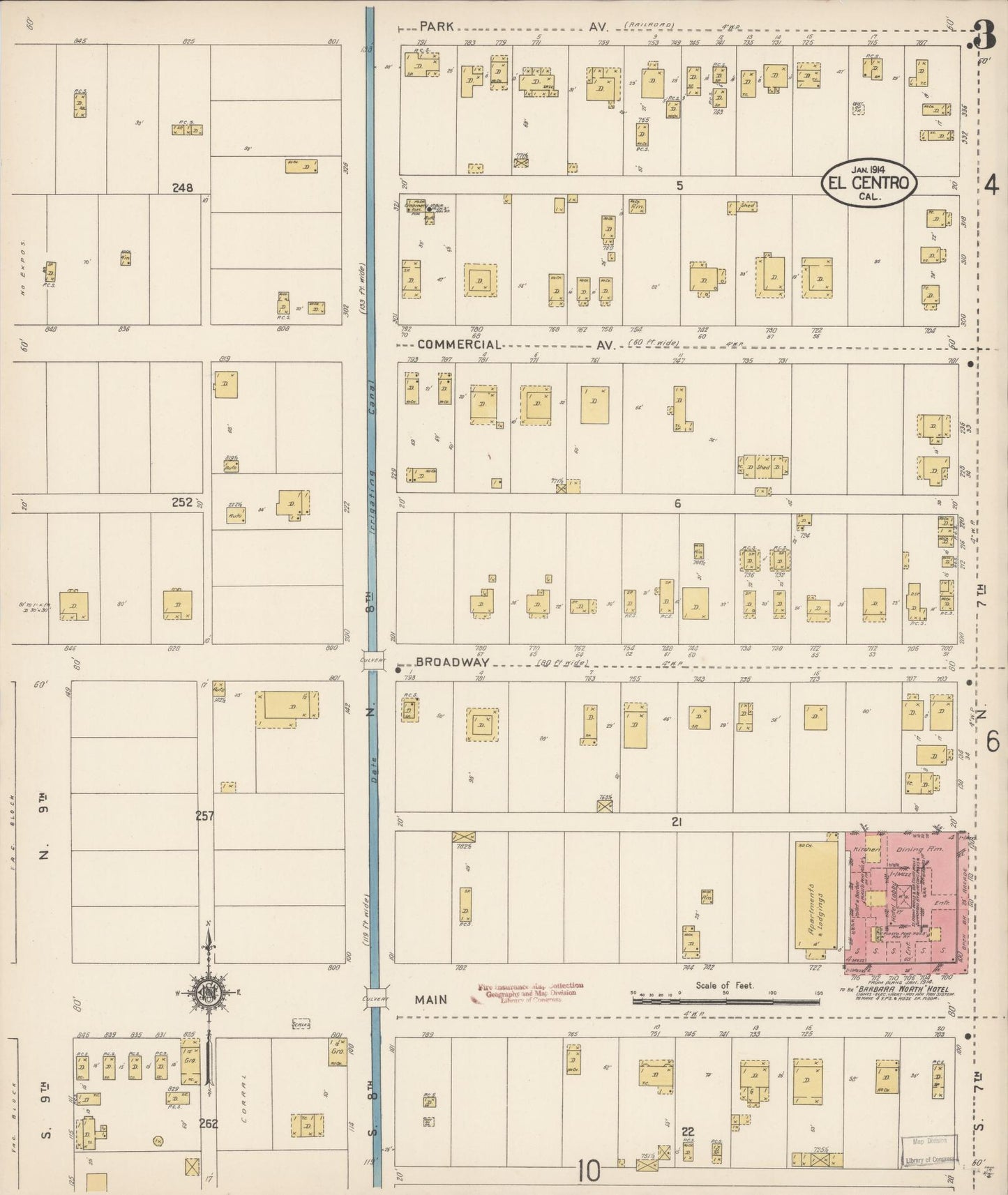 Sanborn Fire Insurance Map from El Centro, Imperial County, California (1914), Sheet #0003 - Complete Map Set gallery image, historic Sanborn map, vintage wall art, California California