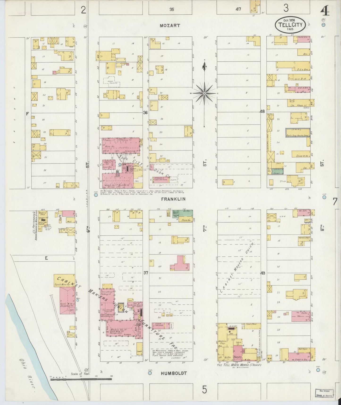 Sanborn Fire Insurance Map from Tell City, Perry County, Indiana (1898), Sheet #0004 - Complete Map Set gallery image, historic Sanborn map, vintage wall art, Indiana Indiana