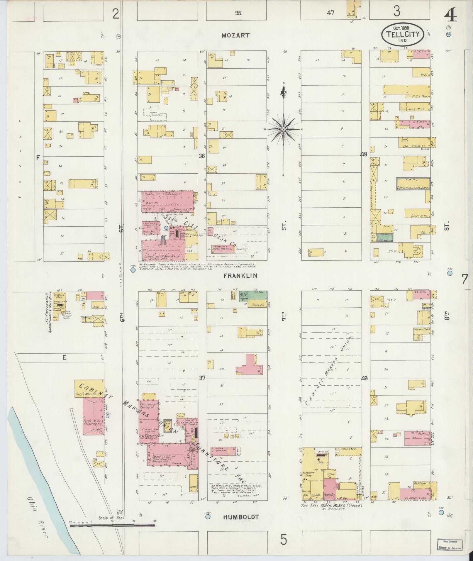 Sanborn Fire Insurance Map from Tell City, Perry County, Indiana (1898), Sheet #0004 - Complete Map Set gallery image, historic Sanborn map, vintage wall art, Indiana Indiana