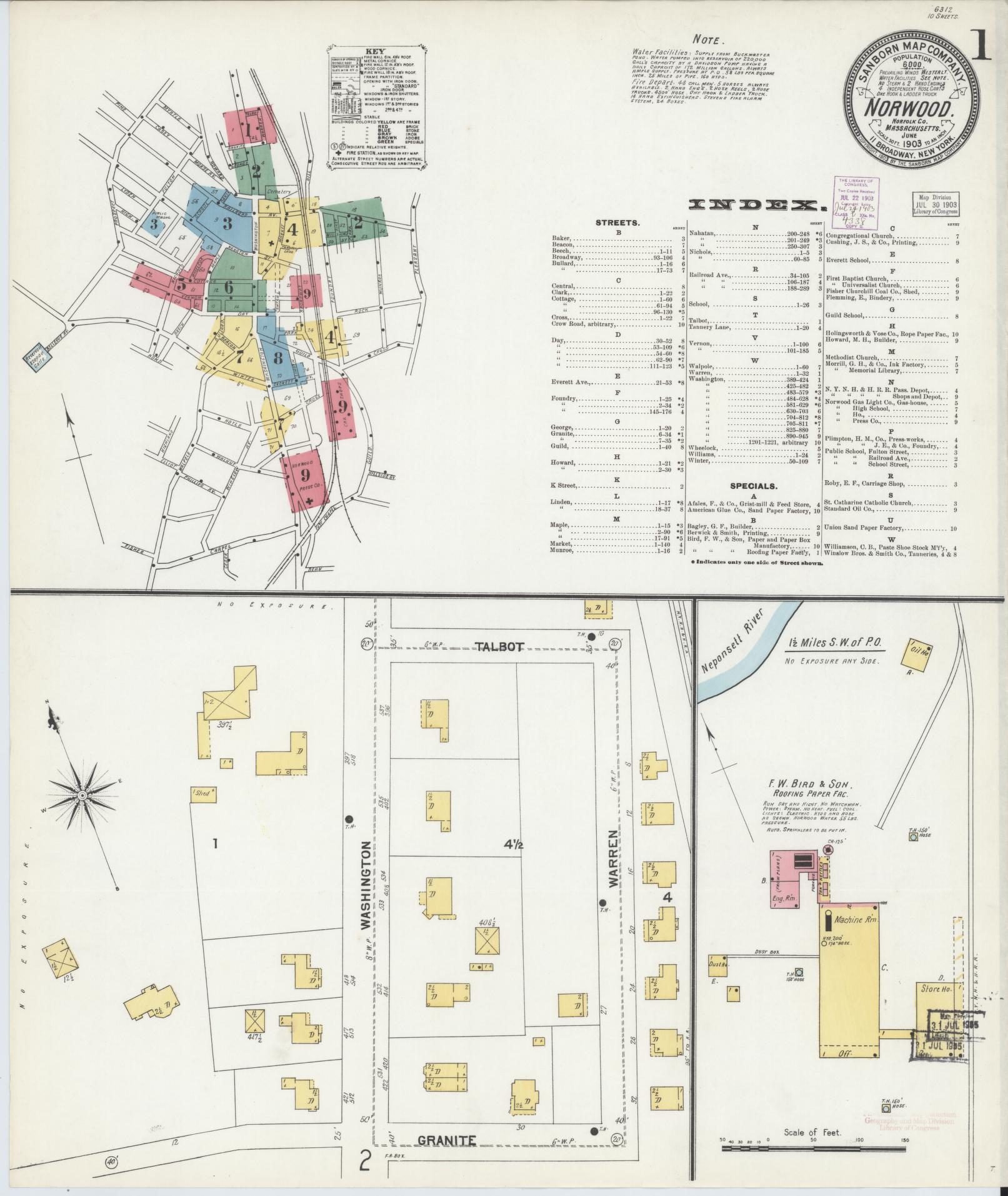Sanborn Fire Insurance Map from Norwood, Norfolk County, Massachusetts (1903), Sheet #0001 - Complete Map Set gallery image, historic Sanborn map, vintage wall art, Massachusetts Massachusetts