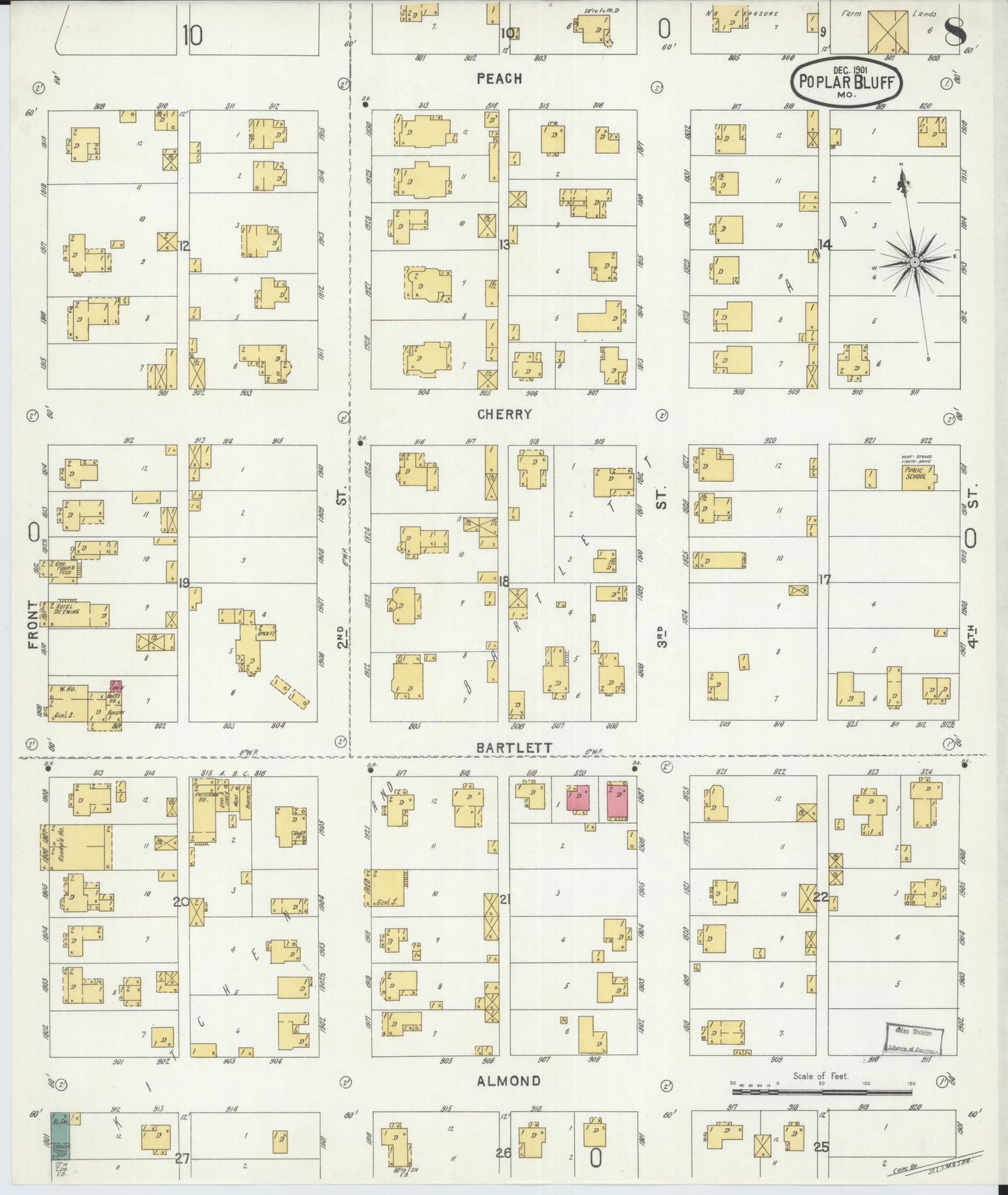Sanborn Fire Insurance Map from Poplar Bluff, Butler County, Missouri (1901), Sheet #0008 - Complete Map Set gallery image, historic Sanborn map, vintage wall art, Missouri Missouri