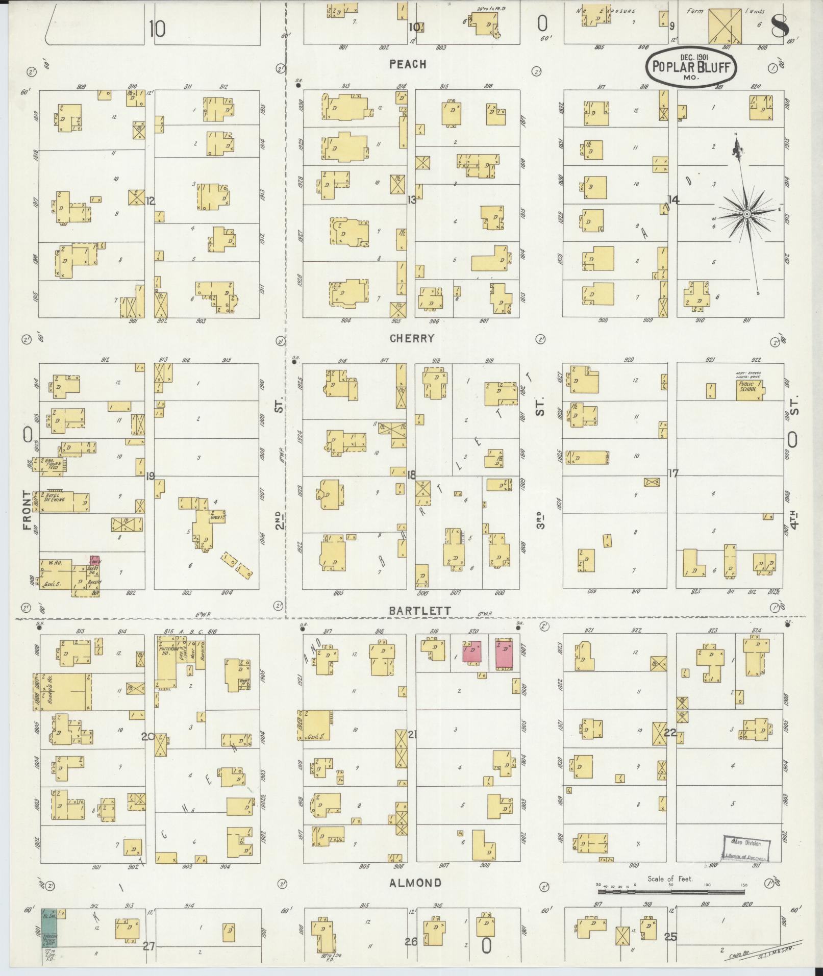 Sanborn Fire Insurance Map from Poplar Bluff, Butler County, Missouri (1901), Sheet #0008 - Complete Map Set gallery image, historic Sanborn map, vintage wall art, Missouri Missouri
