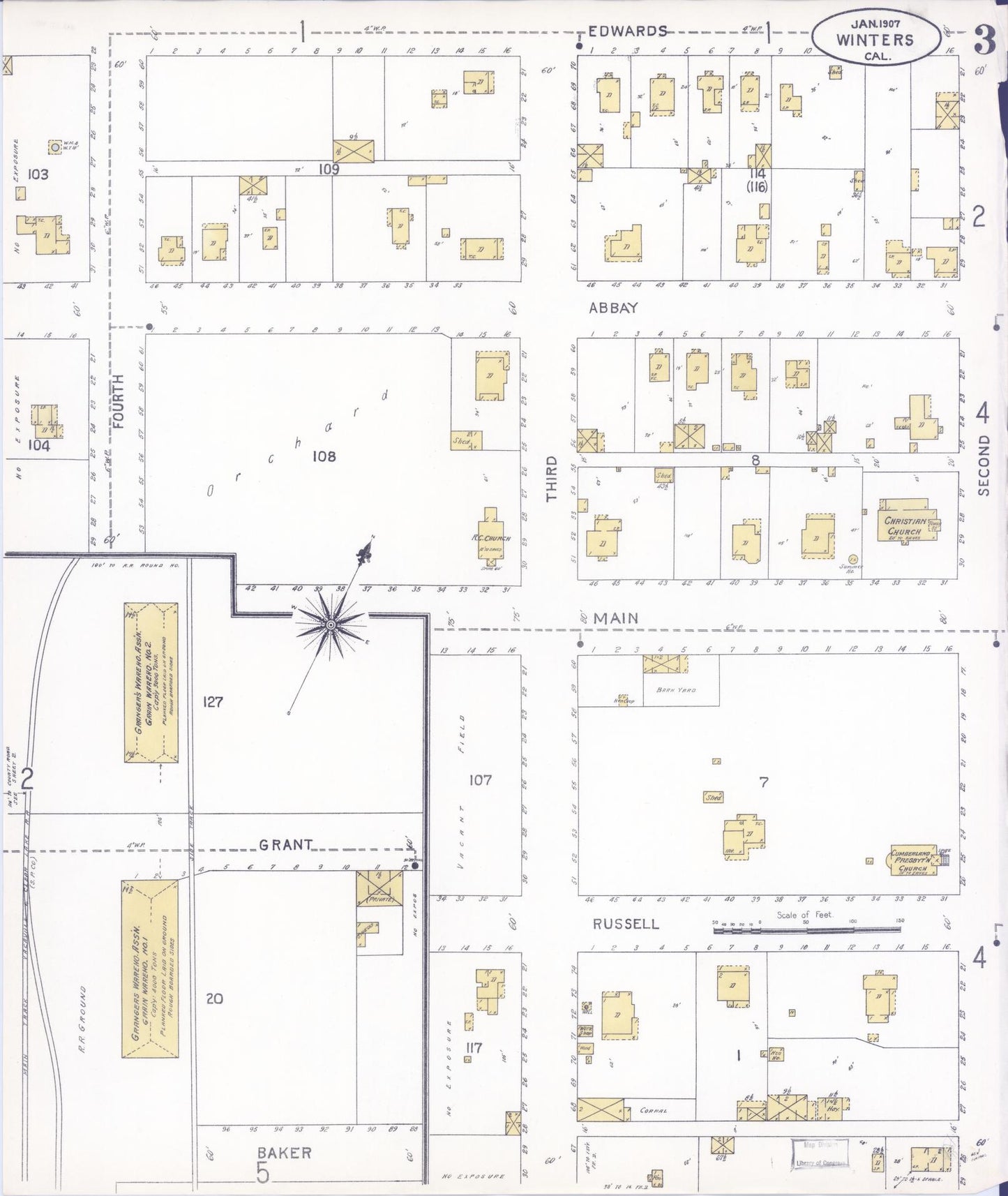 Sanborn Fire Insurance Map from Winters, Yolo County, California (1907), Sheet #0003 - Complete Map Set gallery image, historic Sanborn map, vintage wall art, California California