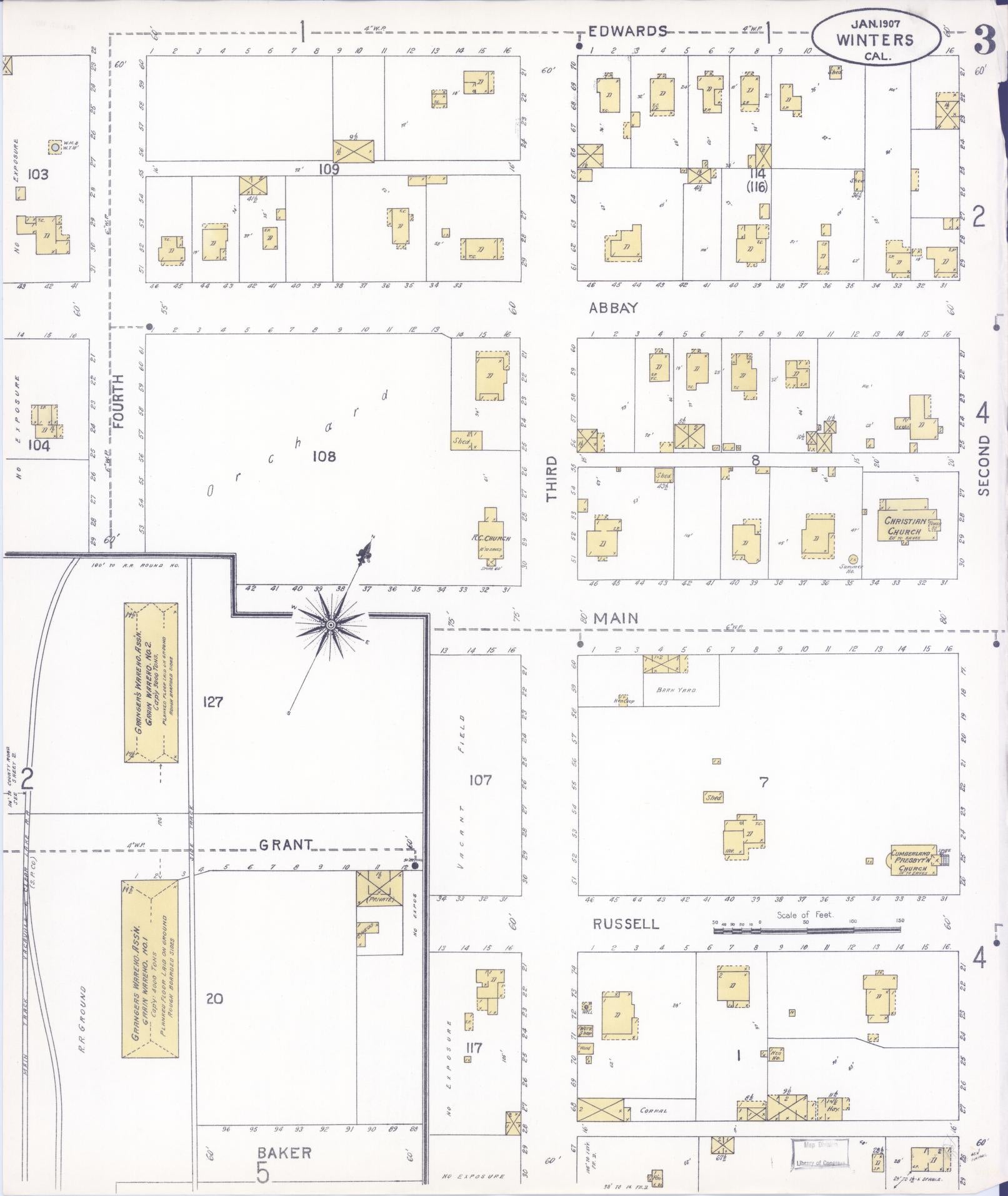 Sanborn Fire Insurance Map from Winters, Yolo County, California (1907), Sheet #0003 - Complete Map Set gallery image, historic Sanborn map, vintage wall art, California California