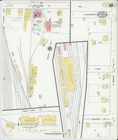 Sanborn Fire Insurance Map from McComb, Pike County, Mississippi (1918), Sheet #0010 - Complete Map Set gallery image, historic Sanborn map, vintage wall art, Mississippi Mississippi