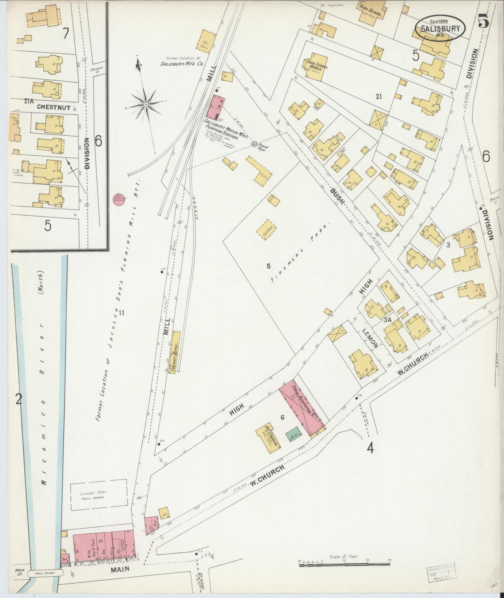 Sanborn Fire Insurance Map from Salisbury, Wicomico County, Maryland (1899), Sheet #0005 - Complete Map Set gallery image, historic Sanborn map, vintage wall art, Maryland Maryland