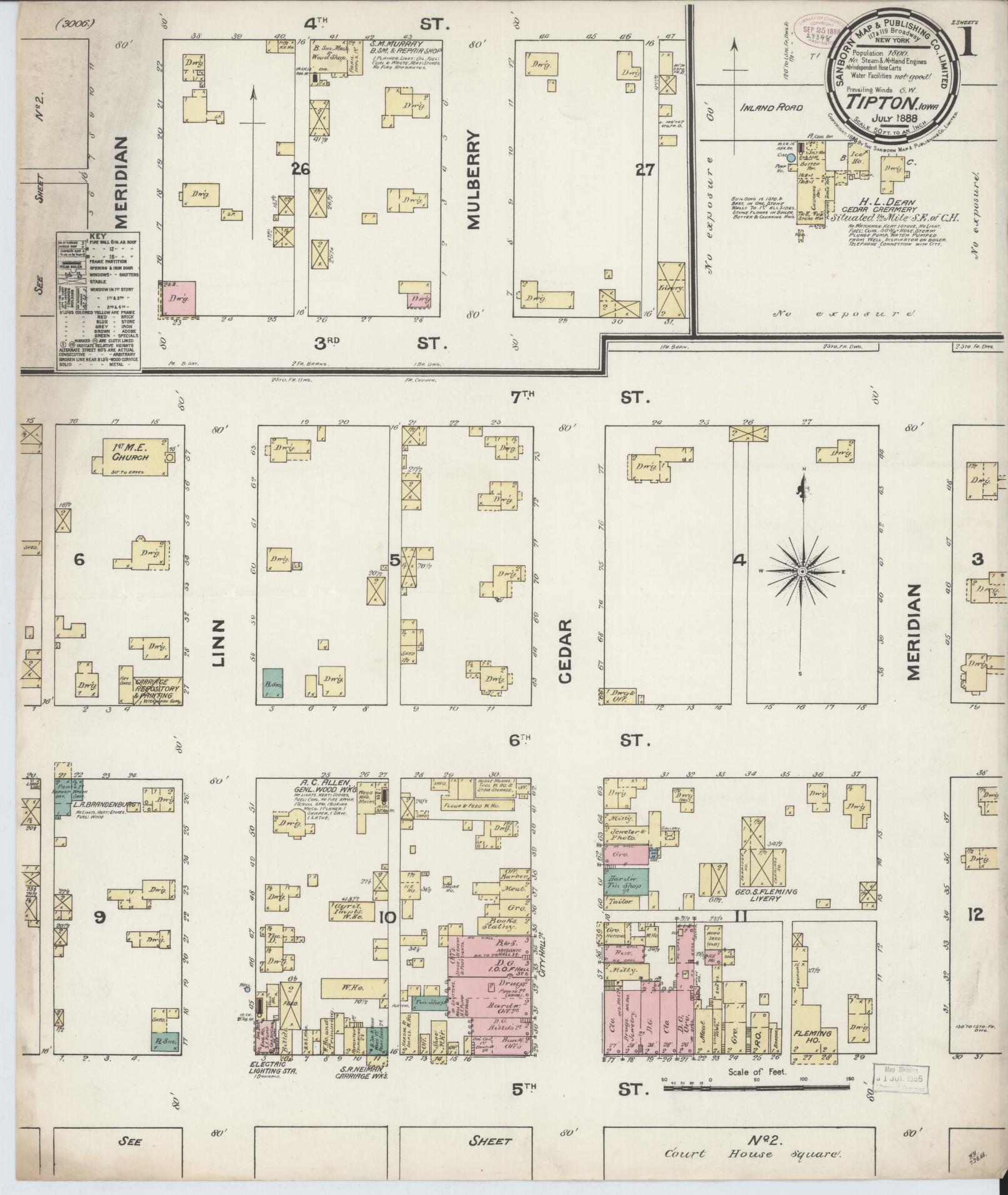 Sanborn Fire Insurance Map from Tipton, Cedar County, Iowa (1888), Sheet #0001 - Historic Sanborn Fire Insurance Map Print