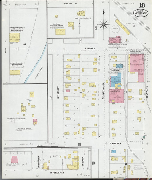 Sanborn Fire Insurance Map from Lawrence, Douglas County, Kansas (1905), Sheet #0018 - Historic Sanborn Fire Insurance Map Print, vintage old map wall art, antique decor, genealogy gift, Kansas Kansas map
