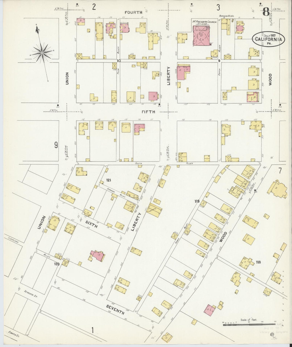 Sanborn Fire Insurance Map from California, Washington County, Pennsylvania (1907), Sheet #0008 - Complete Map Set gallery image, historic Sanborn map, vintage wall art, Pennsylvania Pennsylvania