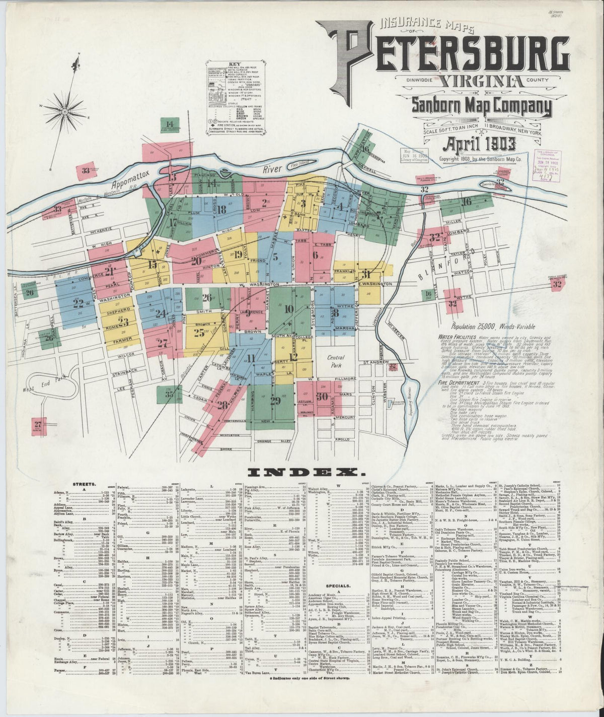 Sanborn Fire Insurance Map from Petersburg, Independent Cities, Virginia (1903), Sheet #0001 - Historic Sanborn Fire Insurance Map Print, vintage old map wall art, antique decor, genealogy gift, Virginia Virginia map