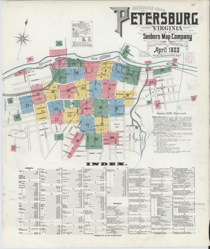 Sanborn Fire Insurance Map from Petersburg, Independent Cities, Virginia (1903), Sheet #0001 - Historic Sanborn Fire Insurance Map Print, vintage old map wall art, antique decor, genealogy gift, Virginia Virginia map