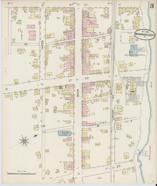 Sanborn Fire Insurance Map from Monongahela City, Washington County, Pennsylvania (1886), Sheet #0003 - Historic Sanborn Fire Insurance Map Print, vintage old map wall art, antique decor, genealogy gift, Pennsylvania Pennsylvania map