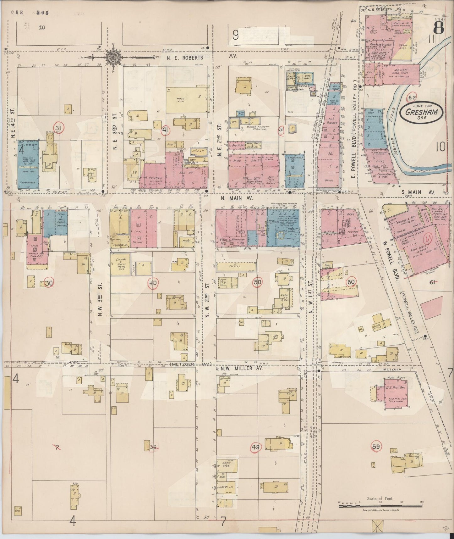 Sanborn Fire Insurance Map from Gresham, Multnomah County, Oregon (1941), Sheet #0008 - Complete Map Set gallery image, historic Sanborn map, vintage wall art, Oregon Oregon